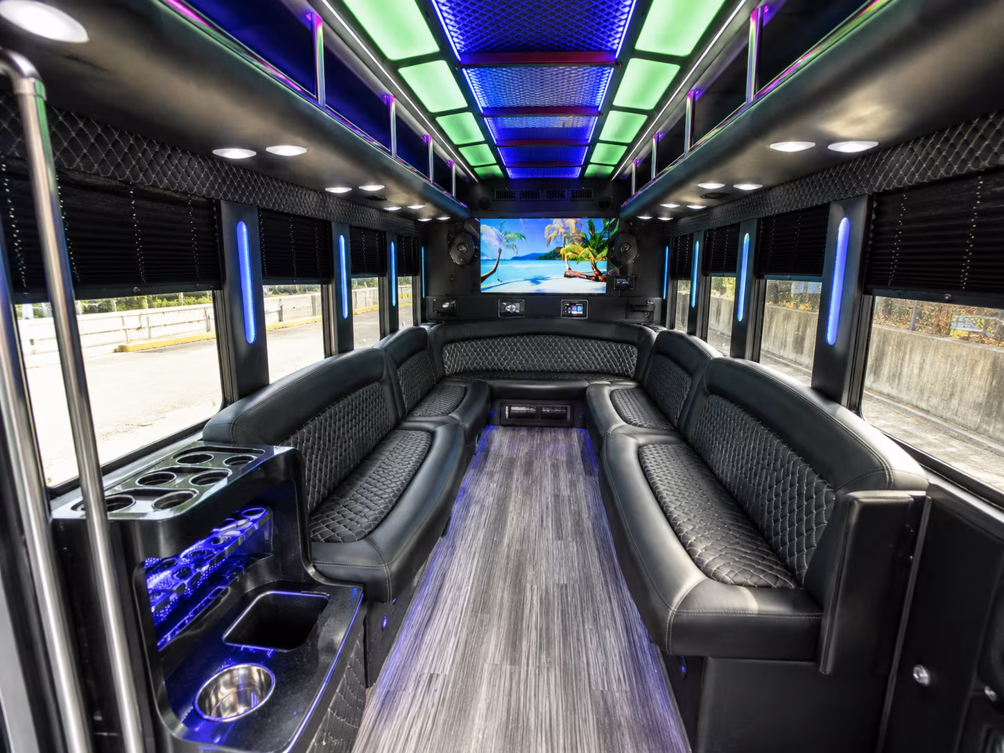 renton 18 passenger party bus inside